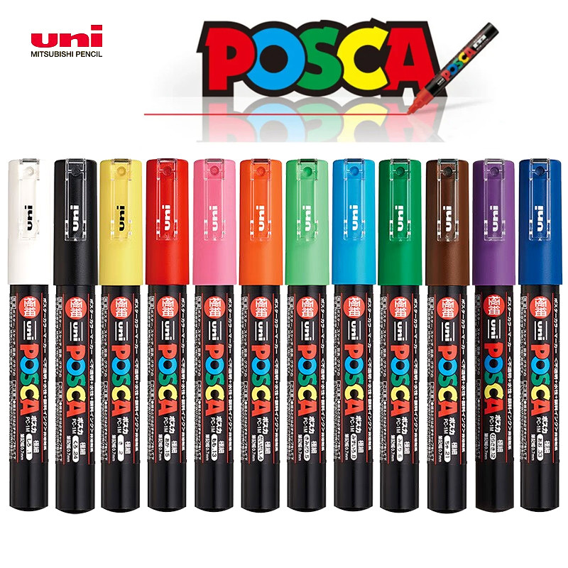 

UNI POSCA Marker Pen 12 Color Acrylic Plumones Rotuladores PC-1M,3M,5M POP Poster Pen Fabric Paint Markers Art Painting 1PC