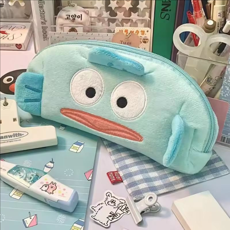

Sanrio Kawaii Pencil Case Hangyodon Cartoon Plush Student Pencil Case Large Capacity Cosmetic Storage Bag Girls Gifts