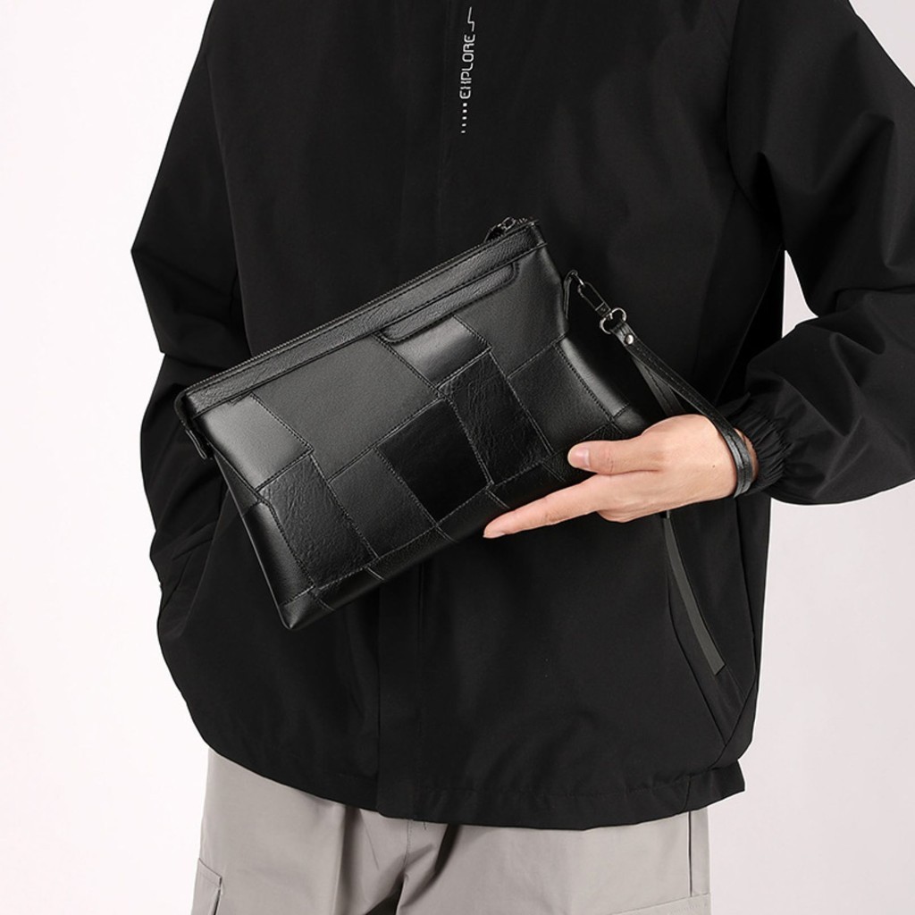 GLADIO Pria Pouch Tas Pouch Pria Simpel dari Kulit Model Clutch Warna Hitam Elegan Pouch Simple Pria