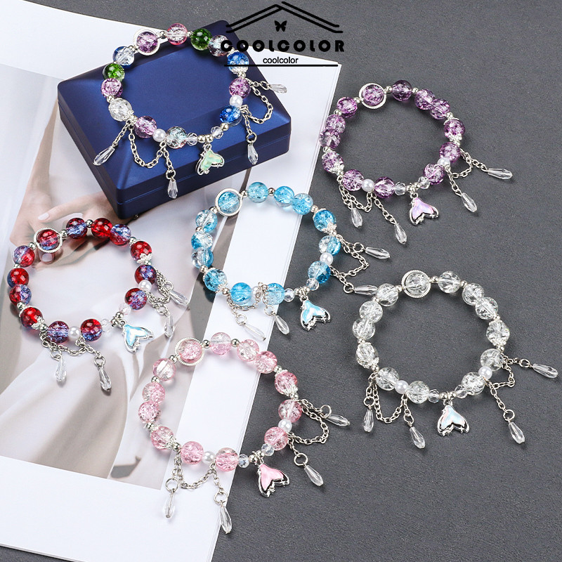 COD Gelang Manik-manik Kristal Berwarna Ekor Ikan Gelang  Kristal Manik-manik kaca Gelang Korea-Cl