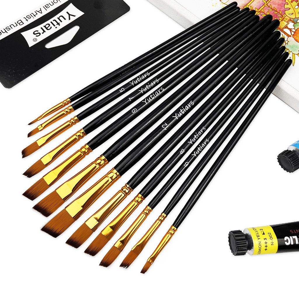 

Angular Paint Brushes Nylon Hair Angled Watercolor Pait Brush Set for Acrylics Watercolors Gouache Inks Oil and Tempera 12pcs