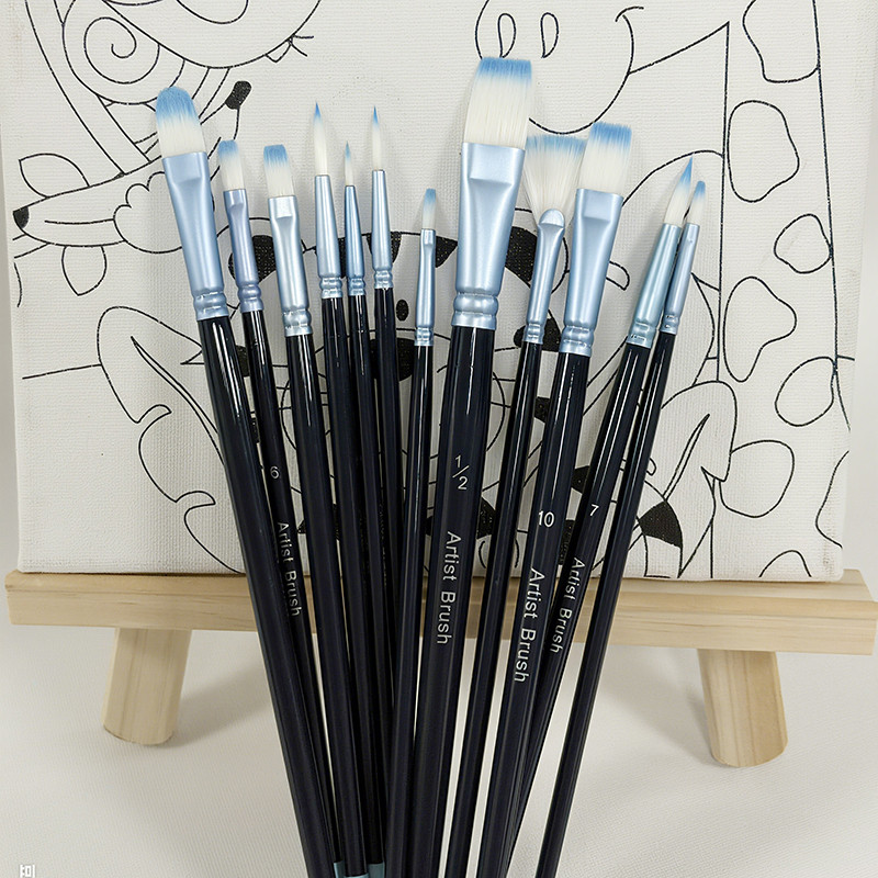

Painted gradient nylon hair oil brush 12 pieces set manufacturer supply art watercolor gouache acrylic brush batch