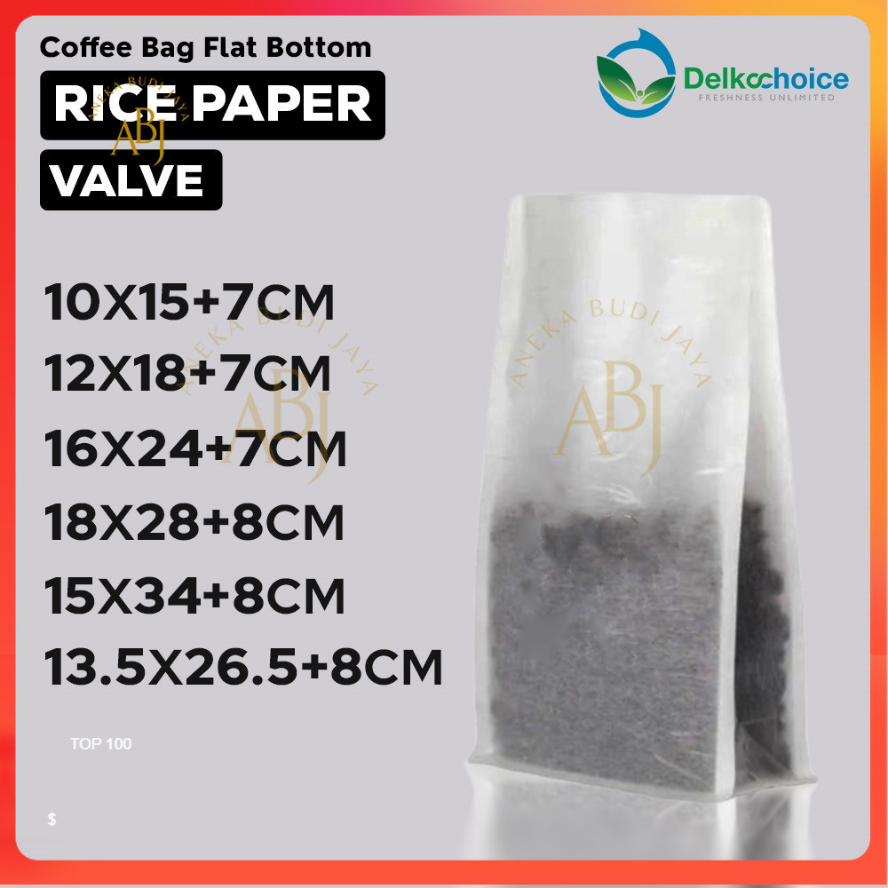 Kemasan Kopi Rice Paper Flat Bottom Packaging Kopi +Valve Delkochoice -