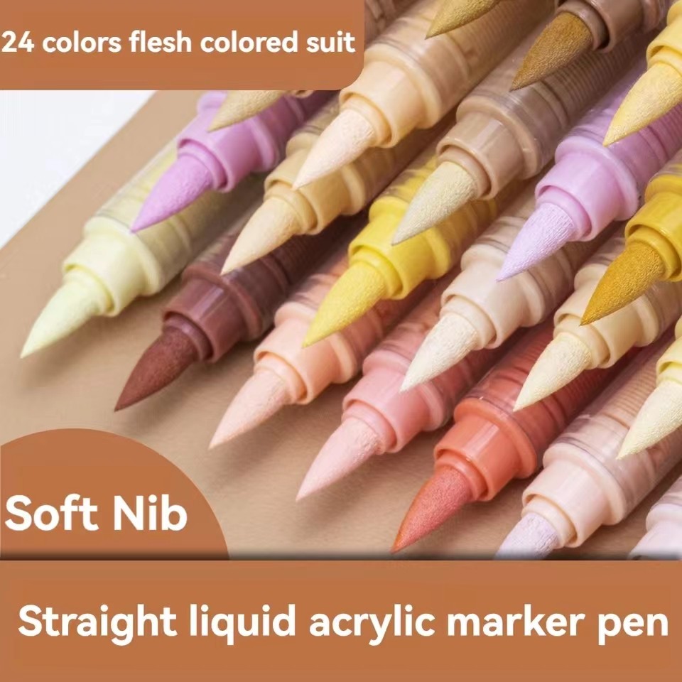 

24 colors GuangNa Acrylic Pens Skin Macaroon Colors Dual Tips Drawing Painting Markers DIY Design Art Stationery Supply