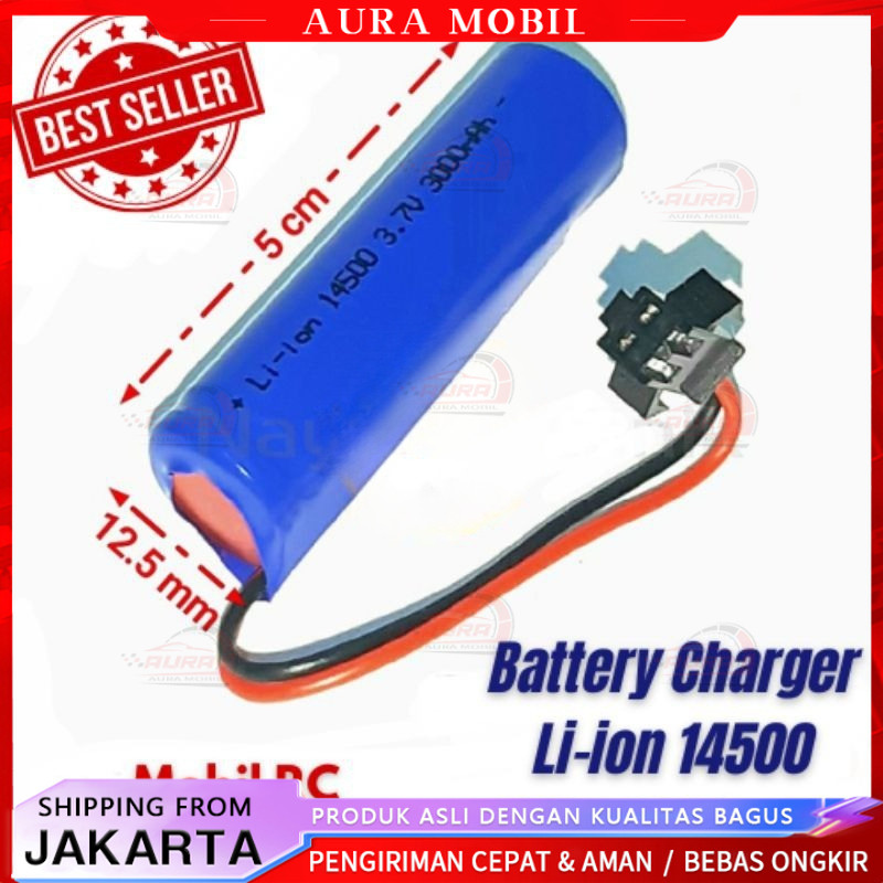 Battery Batre Baterai Charger RC Li-ion 14500 3.7Volt 3000mAh Socket Hitam SM 2pin Awet Tahan lama d