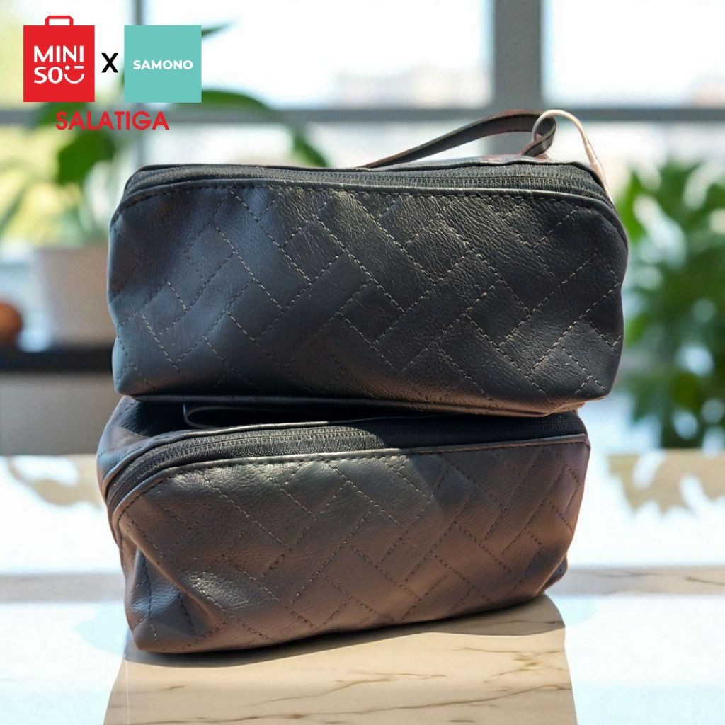 MINISO Quilted Cosmetic Bag ( Black ) ( Tas Make Up  ) Pouch Makeup Serbaguna Storage Organizer