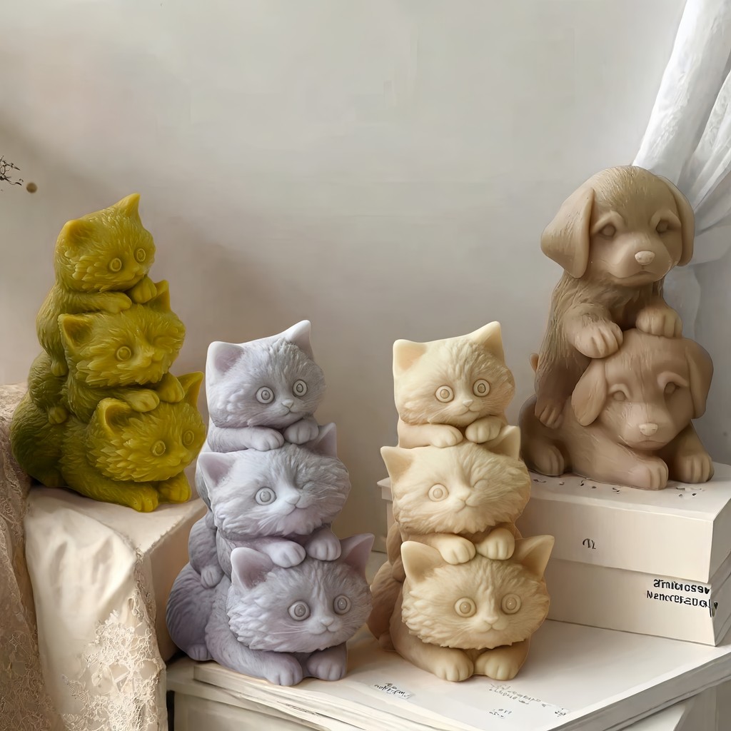 

3D Silicone Animal Mold, Cute Cat And Dog Shape Candle Making DIY Candle Gypsum Soap Making Home Decor Holiday Party Gifts