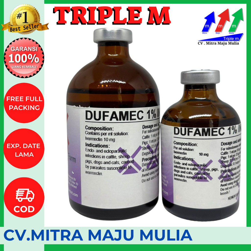 DUFAMEC 1% INJ 50 ML dan 100 ML - Obat Cacing Kutu gudig Scabies Ampuh Sapi Kambing Babi Domba Like 