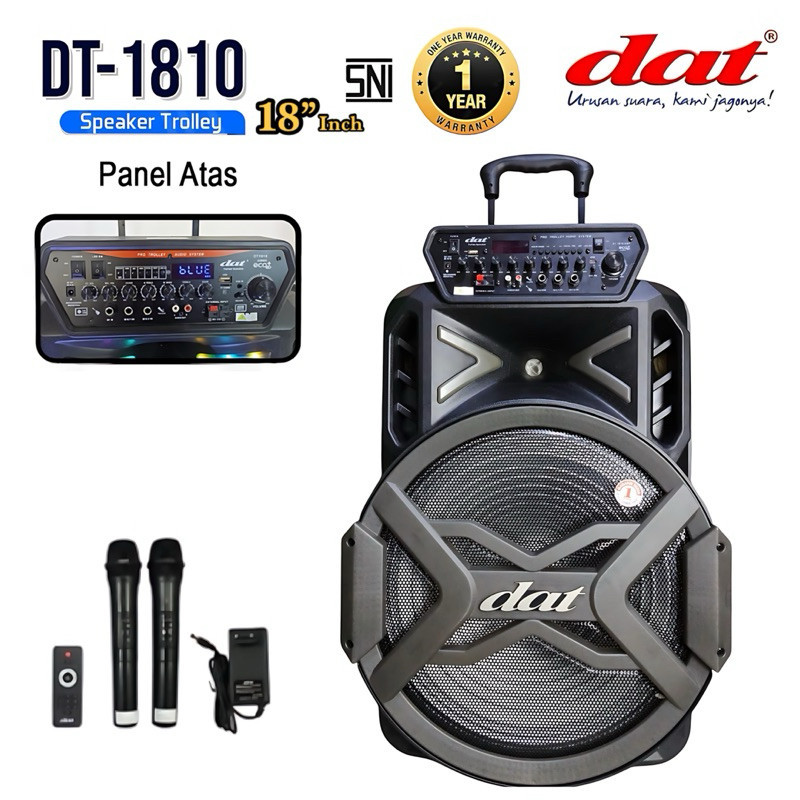 Speaker Aktif 18 inch DAT DT-1810  / bluetooth portabel 2 mic wireles karaoke