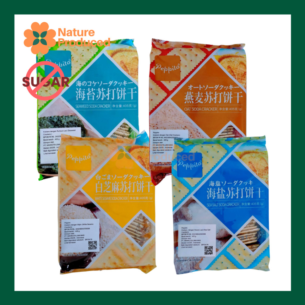 

[Peppito] Soda Cracker 405g – Biskuit Cracker Renyah Gurih | Oat | Seaweed | Sea Salt | White Sesame