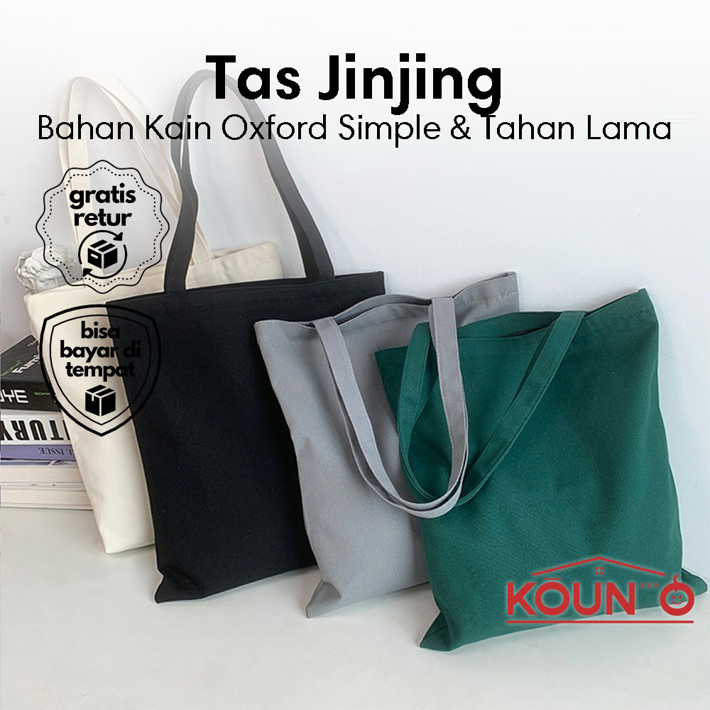 Tote Bag Kain Polos Model Standar Reusable Bahan Tebal Tote Bag Kanvas Polos Tas Blacu Serbaguna