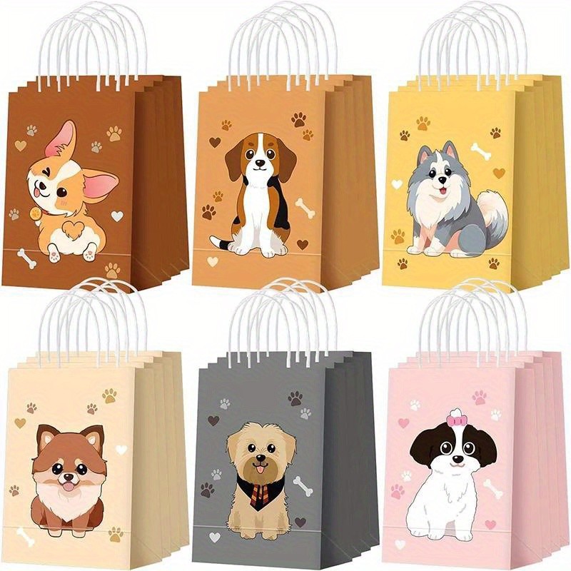 

12/24 Pcs Cute Puppy Paper Bag with Handle Dog Birthday Party Candy Treat Bag Kid Birthday Party Favor Goodie Bag