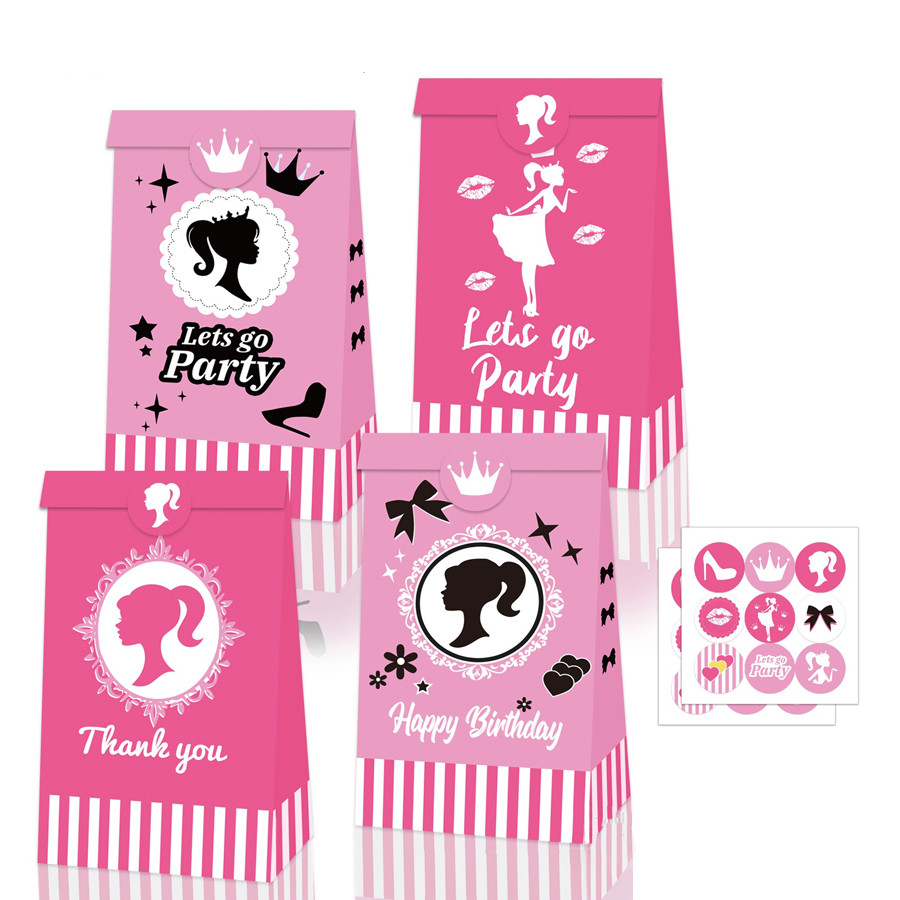 

12 Pieces Girls Princess Bags with Let's Go Party Red Cardboard Cute Girl Party Bags for Kids Party Favors Birthday Supplies