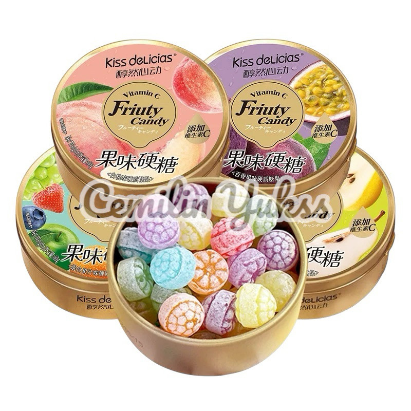 

Kiss Delicias Fruity Candy Mix Fruit 60g Permen Keras Rasa Buah Pear Passion Fruit Peach Lime Permen Keras Import