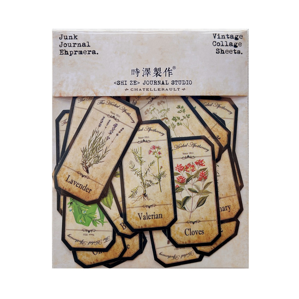 

Retro square green plant English picture label stickers DIY creative journal photo album decoration sticker