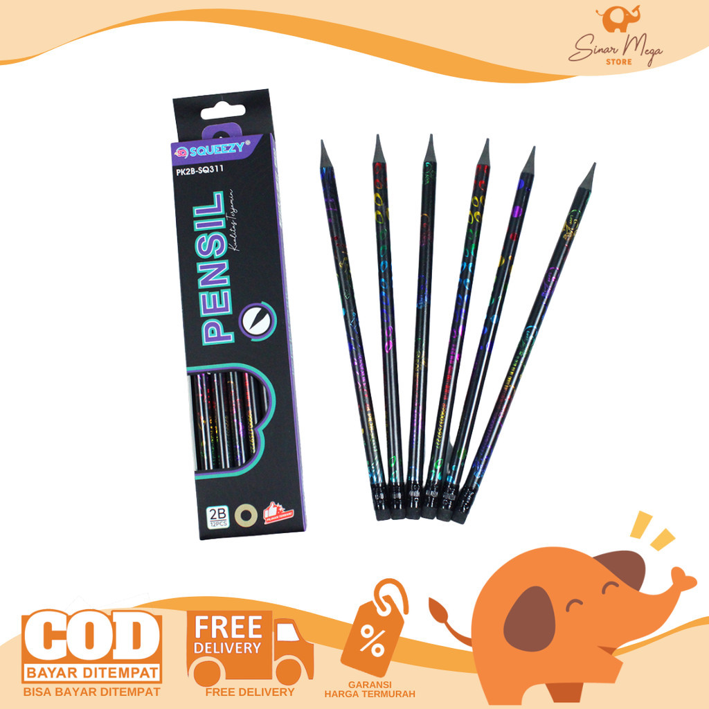 

DIJUAL LUSINAN Squeezy Pensil 2B Neon Black + Penghapus PK2B-SQ311