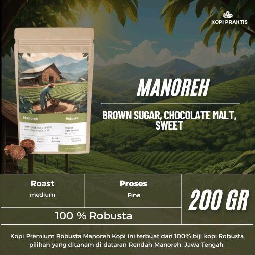 

ROASTED BEANS ROBUSTA MANOREH 200 GR | BIJI KOPI SANGRAI | Coffee - GILING HALUS