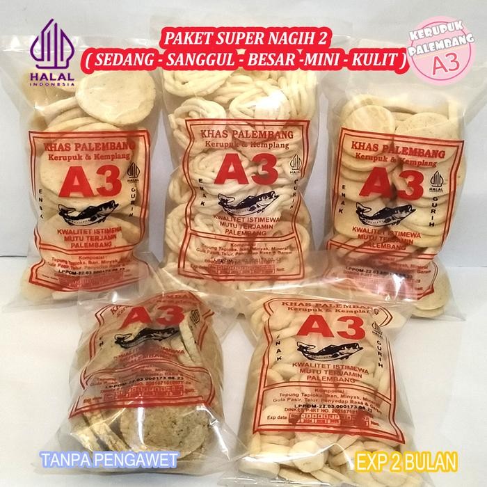 

PAKET KERUPUK 5 BUNGKUS SUPER NAGIH2 SEDANG BESAR MINI KULIT SANGGUL A3 PALEMBANG
