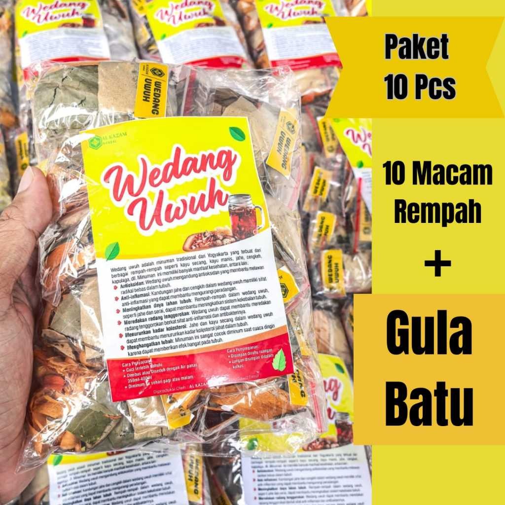 

Wedang Uwuh Komplit Gula Batu Isi 10 pcs Jahe Kapulaga Cengkeh Secang Asli Khas Jogja Solo