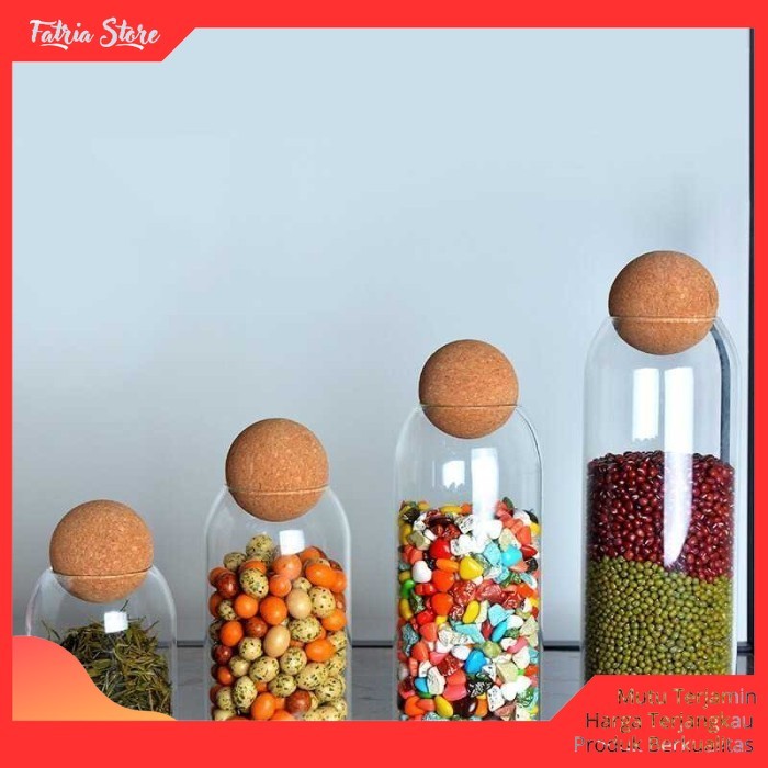 Toples Kaca Kedap Udara Besar Kecil Tutup Kayu Estetik Unik Lebaran - Fatria Store