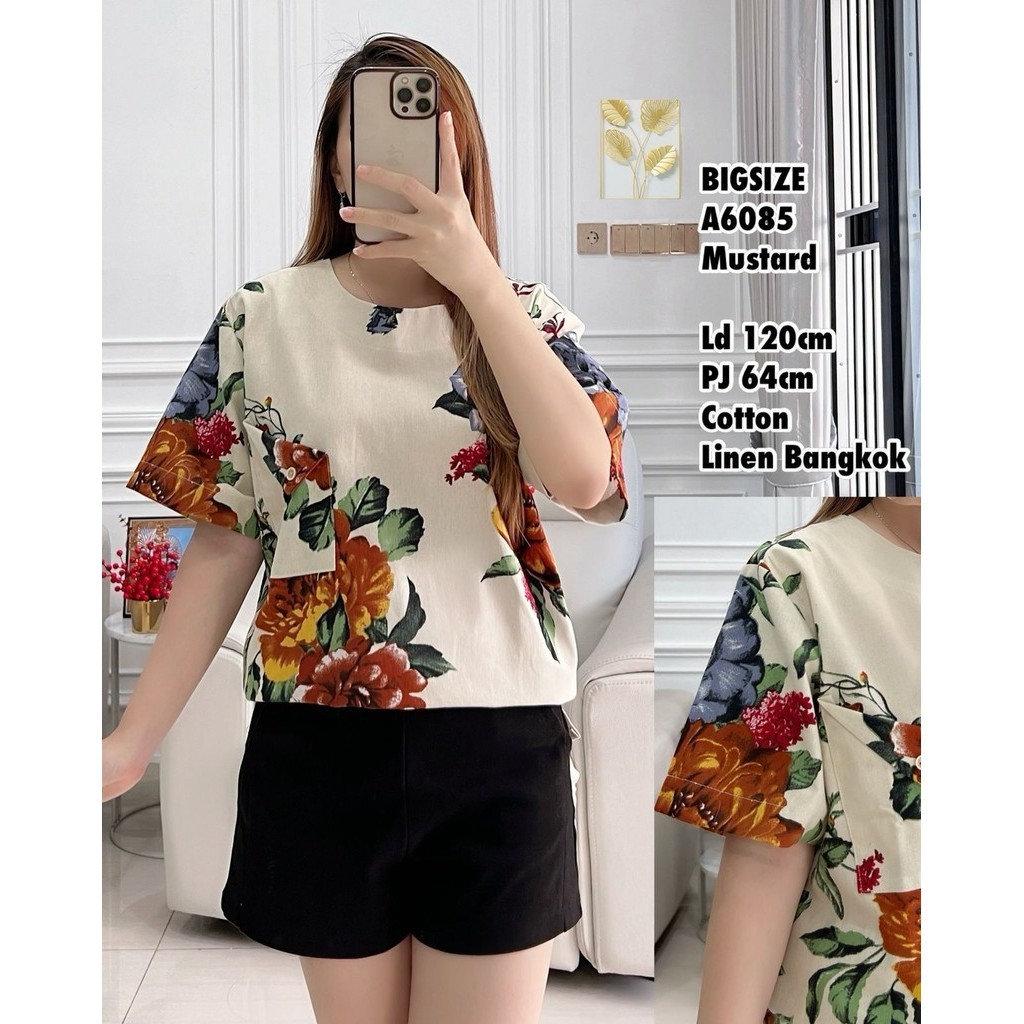 A6085 Blus Jumbo Linen 6075 atasan