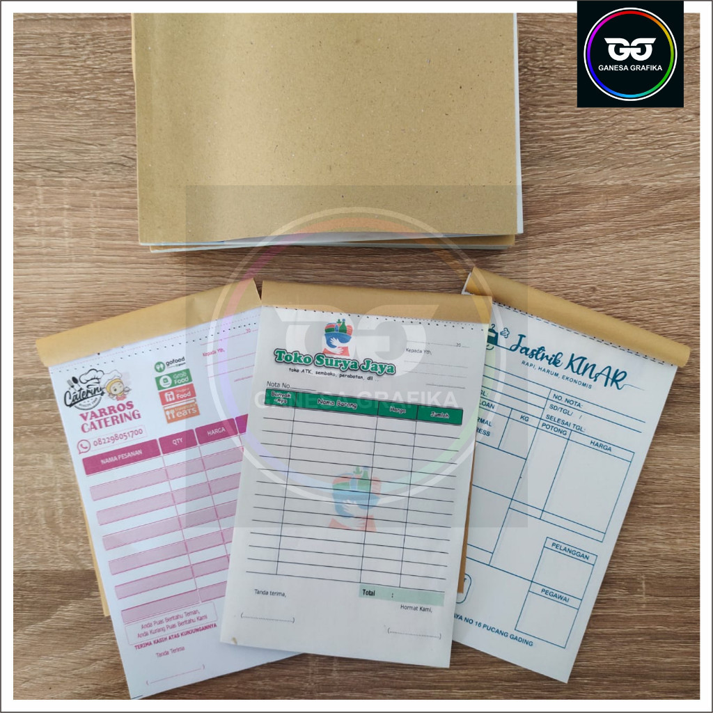 

CETAK NOTA CUSTOM NAMA SENDIRI 1 PLY UKURAN 1/4 POLIO 10 x 16 CM Nota toko nama