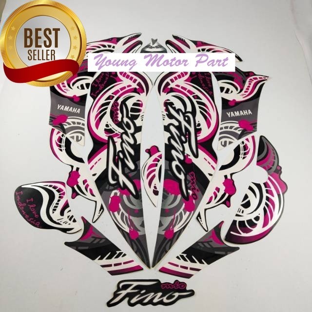 Striping stiker polet motor Yamaha Fino batik 2013 2014 i love indonesia abu pink berkualitas termur