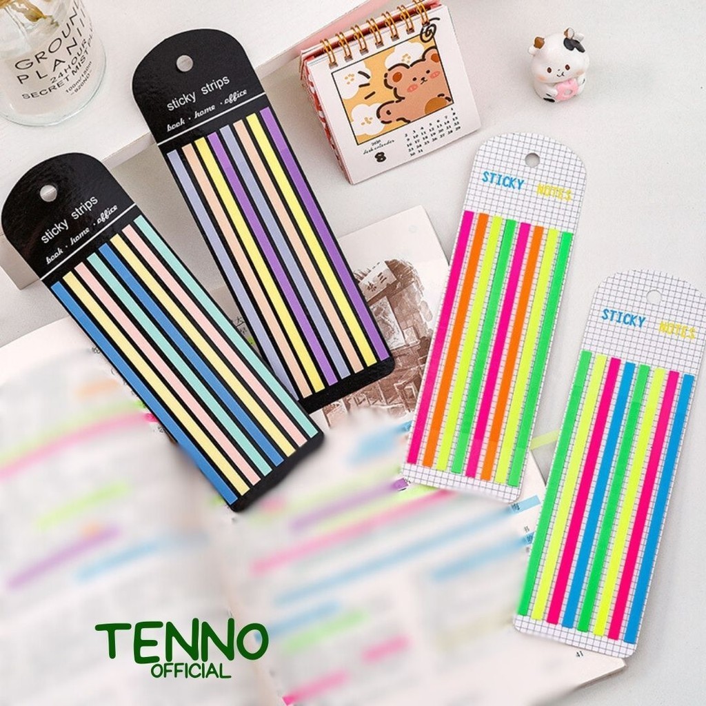 

TENNO Sticky Notes Strips Isi 160 Lembar 8 Warna Neon Transparant Stick Note Transparan Highlighter Strip Reuseable Tahan Air Penanda Tulisan Buku Halaman Aesthetic Estetik Lucu Cute Color