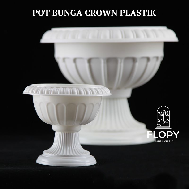 Pot Bunga Crown Plastik / Vas Bunga Bulat Putih