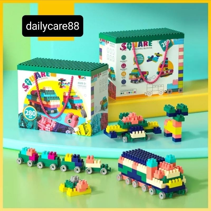 LO97PY READY STOCK 280PC MAINAN BRICK BALOK SUSUN ANAK DIY BAHAN ABS KUAT TAHAN LAMA / SQUARE BUILDI