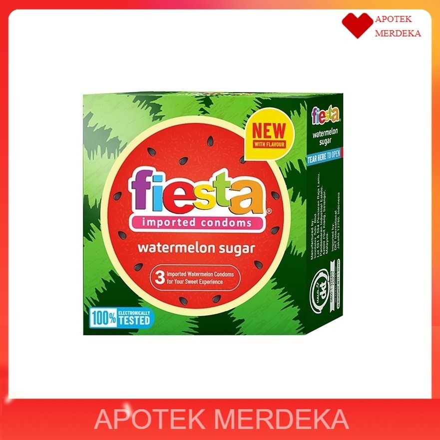 Fiesta Kondom Watermelon Sugar / Kondom Rasa - Fiesta Kondom Watermelon Sugar - 3 Pcs - Kondom Tipis