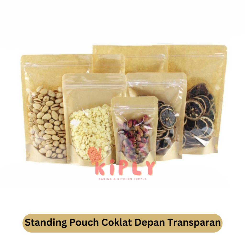 Standing Pouch Coklat Depan Transparan/Full Window Kraft Standing Pouch Zip Lock Bag