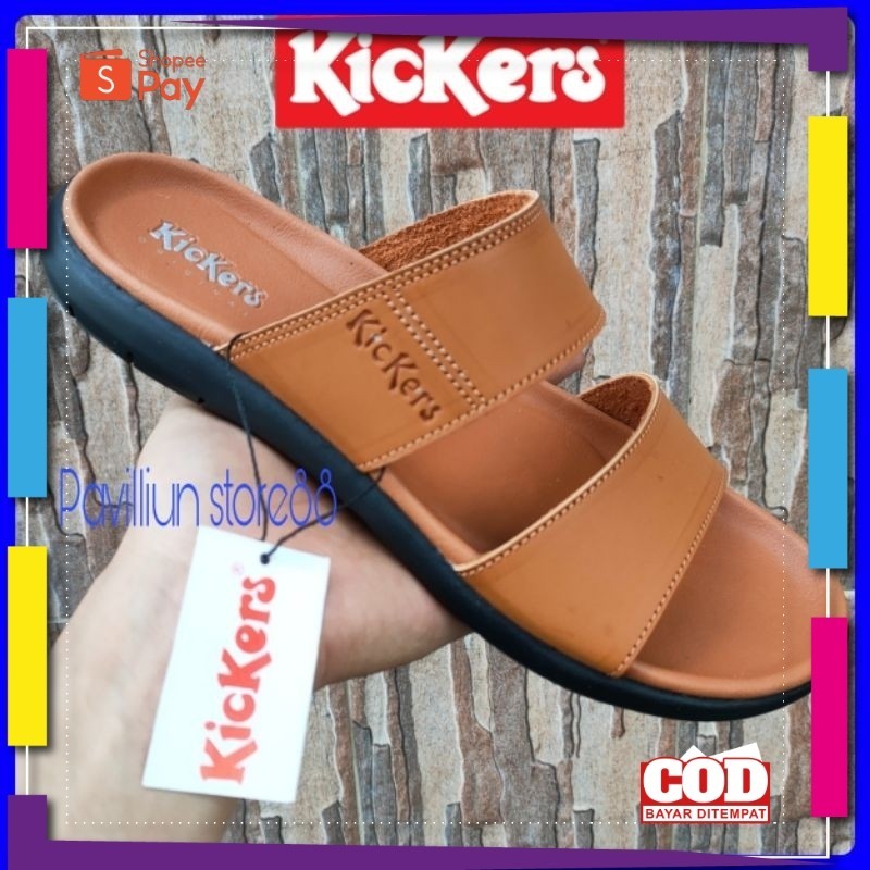 [PREMIUM ORIGINAL] sandal pria Kickers kulit asli. sendal selop slide best seller