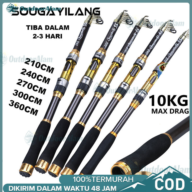 dopemani - joran pancing portable carbon fiber telescopic 2m-3.6m spinning casting strong 35kg