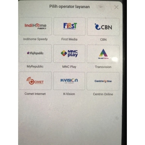 Pembayaran tagihan first media, CBN, Myrepublik, MNC play, Transvision, Comet internet, K vision, Ce