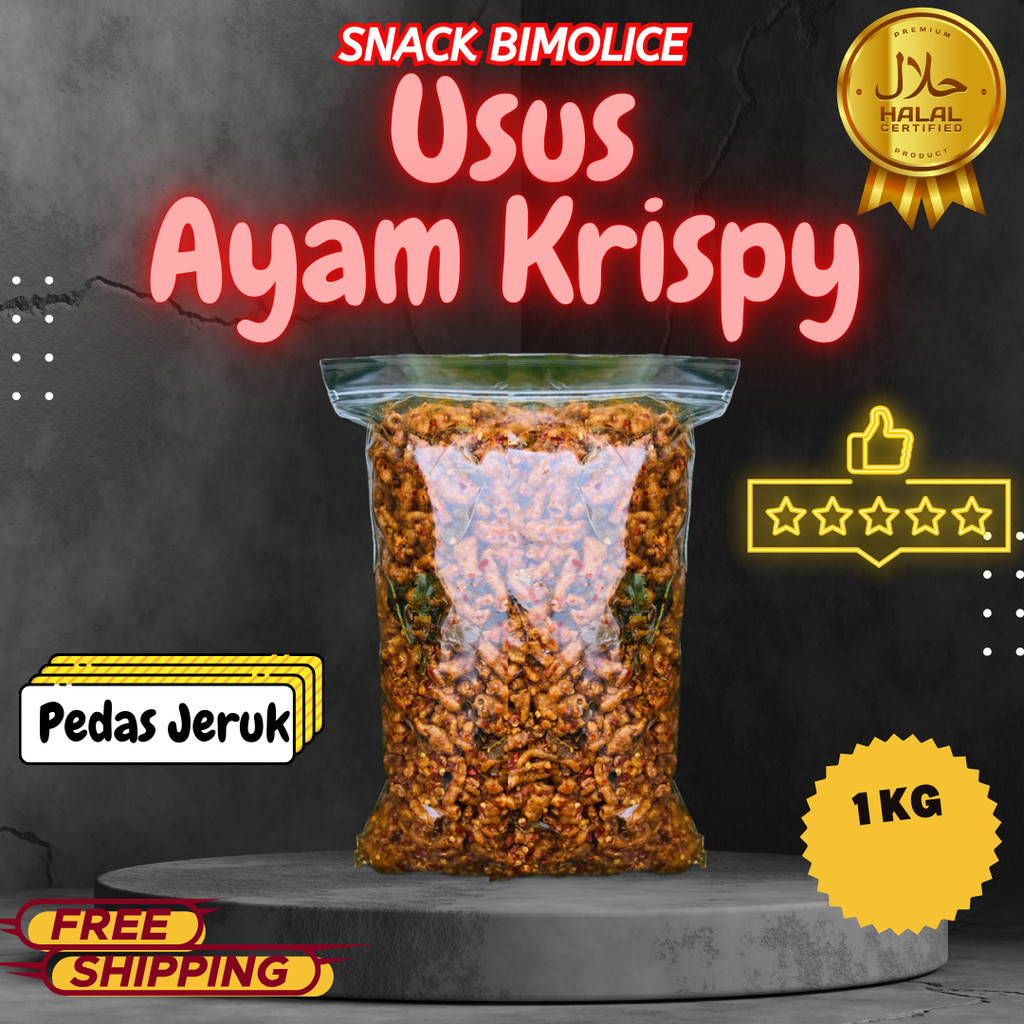 

Cemilan 1KG - Usus Ayam Krispy Pedaas Daun Jeruk Dan Original Kriukk snack Food
