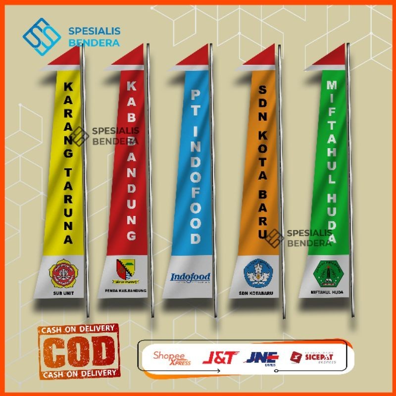 BENDERA UMBUL UMBUL CUSTOM 4M ECERAN 1 HARI PENGERJAAN DESAIN LOGO DAN WARNA