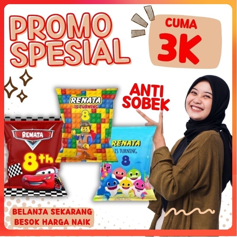 

Kemasan Snack Pouch Giant Godiebag Ultah Ulang Tahun Pouch Bungkus Snack Ultah