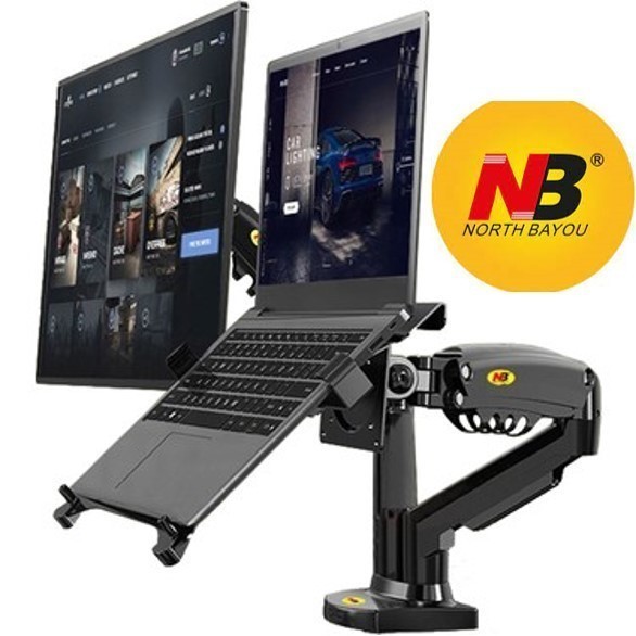 bracket monitor meja double Arm NBF160 dan Tray Laptop Breket Monitor