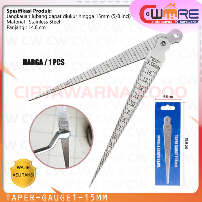 

Taper Tapper Gauge 1-15 mm Alat Ukur Kedalaman Diameter Lubang Bor Penggaris Mistar Lancip