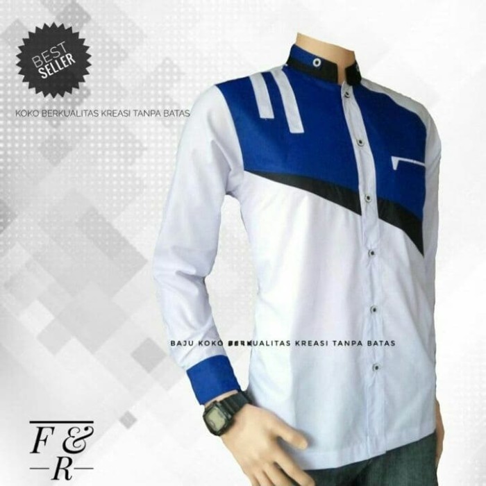 BAJU KOKO MUSLIM GUZ AZMY HADROH ORIGINAL - Biru Putih, L