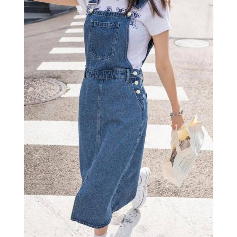 Laciesa Overall I Overall Jeans Wanita Rok Span Midi Premium Jeans - ALANONA