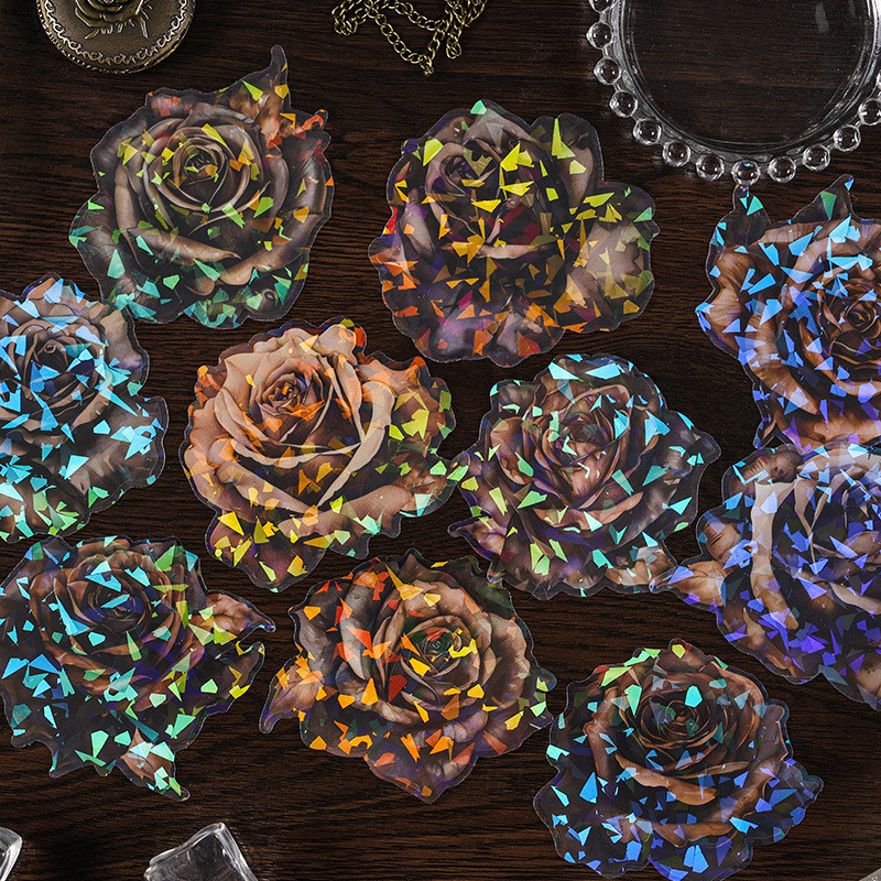 

10 pcs Night Rose Shell Light laser sticker pack Decorative Creativity Diary Album handmade DIY Scrapbooking accessories