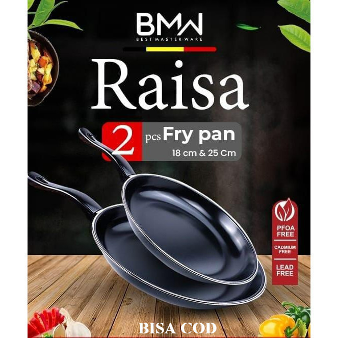 NEW RAISSA Frypan 1 Set (isi 2 pcs) / Teflon Set Diameter 18 cm dan 25 cm / Teflon Anti Lengket