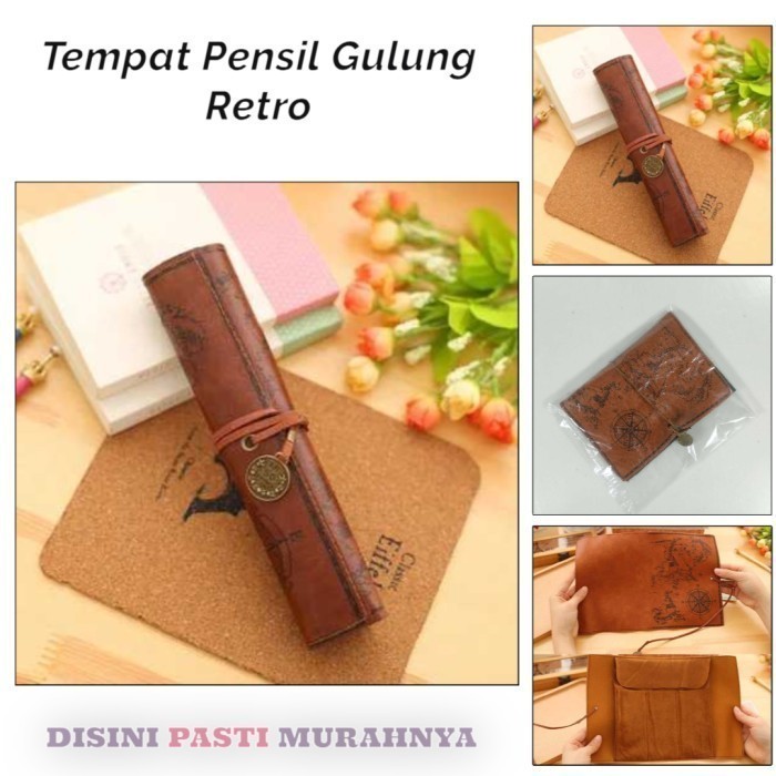 

GRSO Tempat Pensil Gulung Retro Pencil Cases Roll Canvas Leather LS653