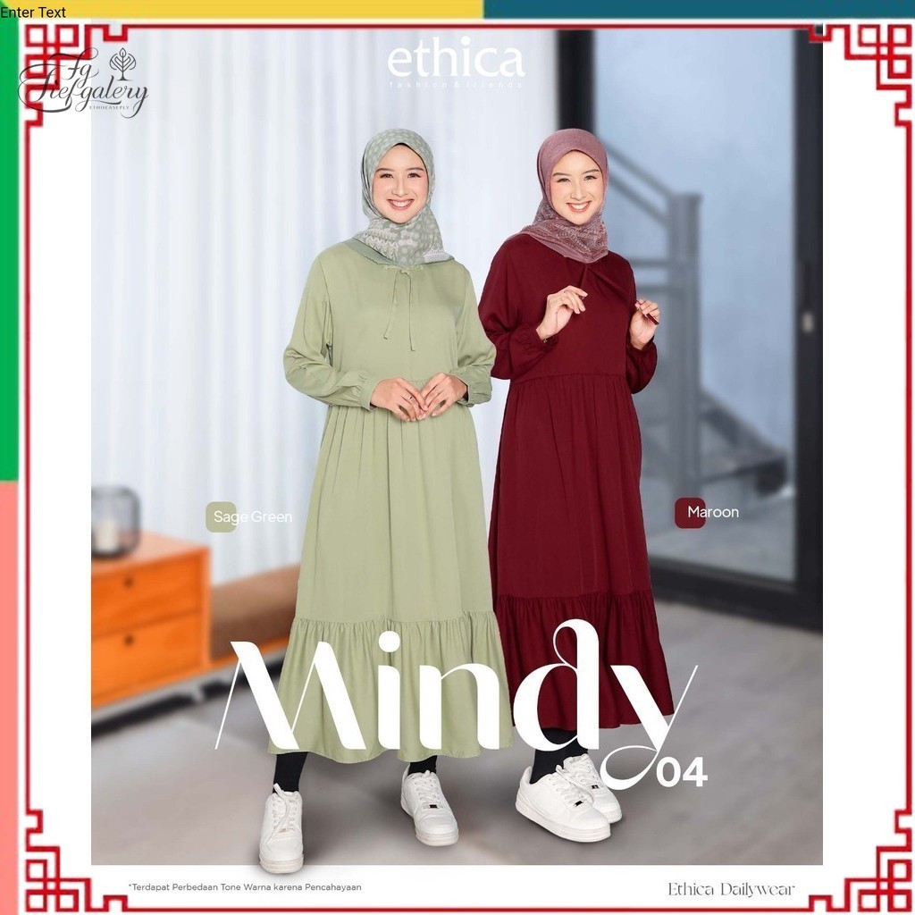 (Fg)ETHICA SEPLY TERBARU/ Dress Casual Wanita Mindy 04 Gamis Muslim By Ethica Original/Midi dress Ka