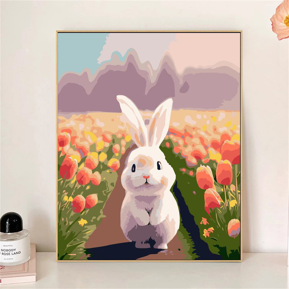 

Painting by Numbers For Adult Kit Rabbit In The Sea Of ​​Flowers DIY Dropshipping Canvas Oil Paint by Number Home Decor