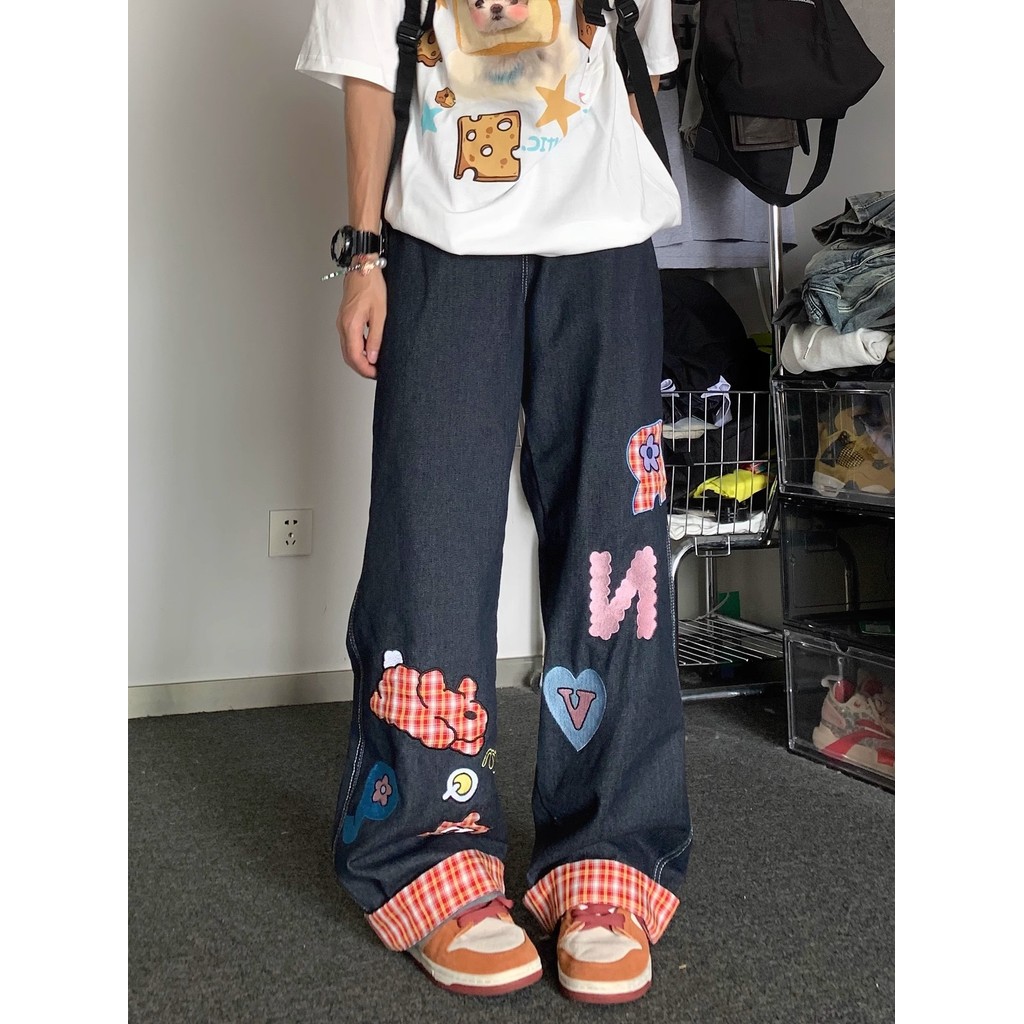 Vintage Sweatpants Baggy jeans Korean Preppy Style RetroTrousers Streetwear Y2k Letter Printed Wide 