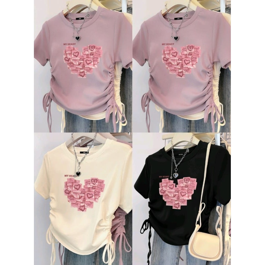 Trexus - ZSO T - SHIRT MY HEART KAOS / BAJU SERUT WANITA CROP TOP / BAJU COQUETTE KOREAN TOP / KAOS 