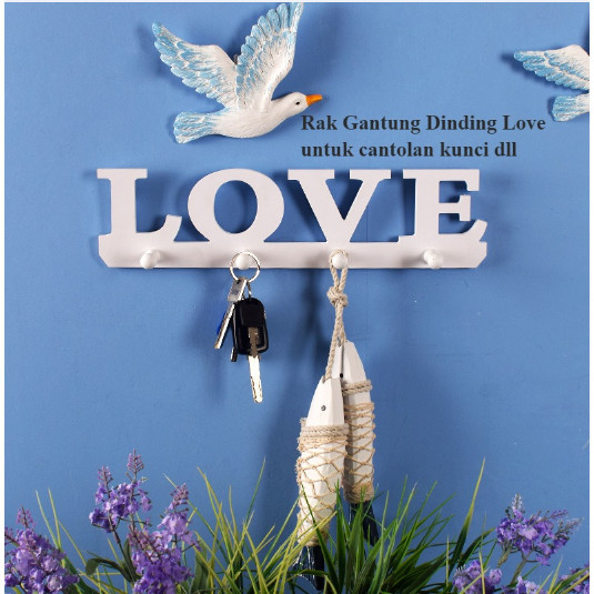 Kinbar Rak Dinding Love Untuk Gantung Kunci Tas dll Pajangan kayu Bentuk Love Kode 520